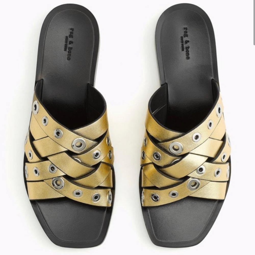 Rag & Bone Hartley Gold Grommet Slide Sandals